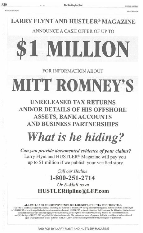 Larry Flynt Issues Romney Tax 'Bounty'